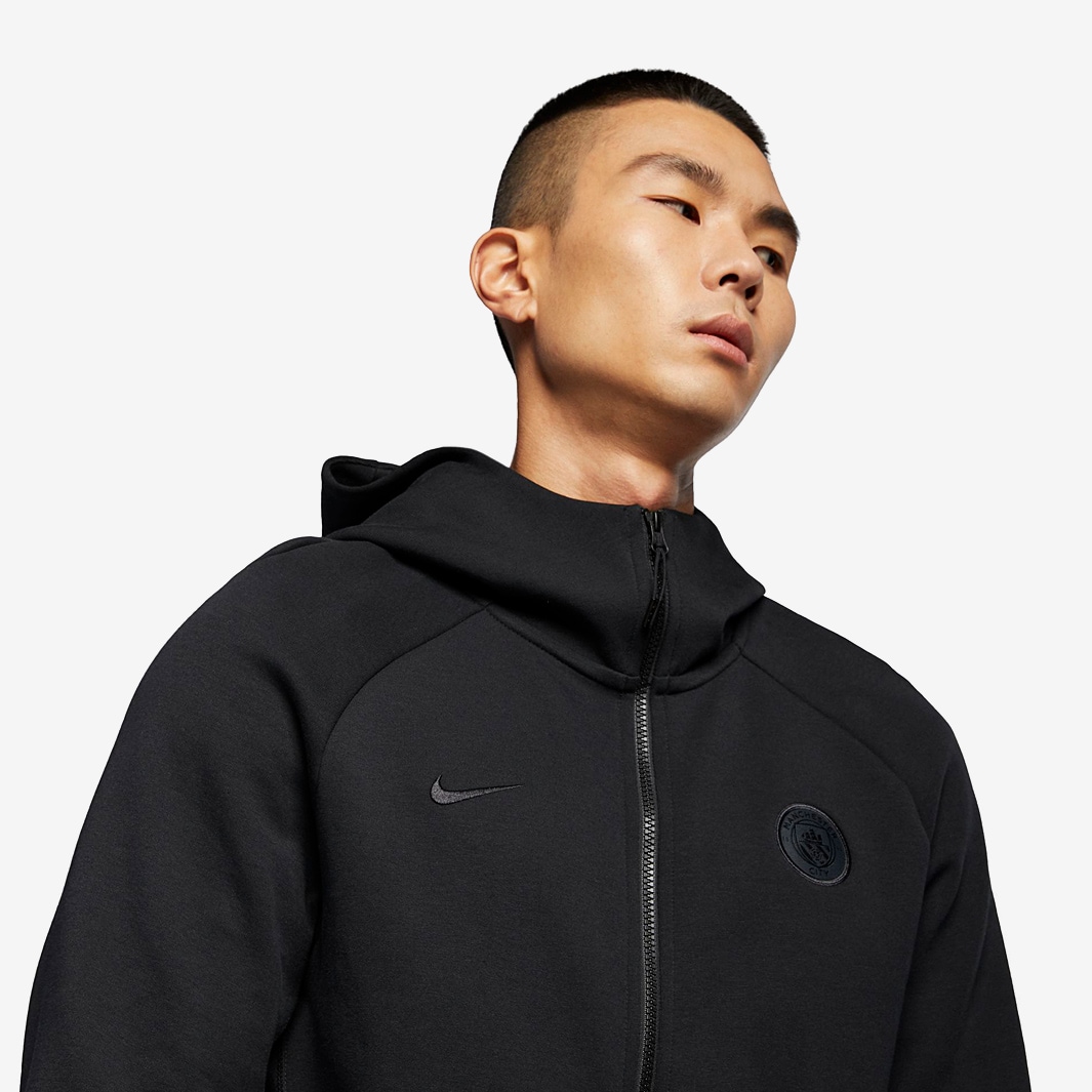 Nike Manchester City 2018 19 NSW Authentic Tech Fleece Hoodie Black Black Black