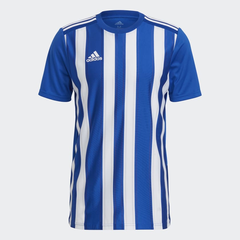 Adidas blue hot sale white stripes