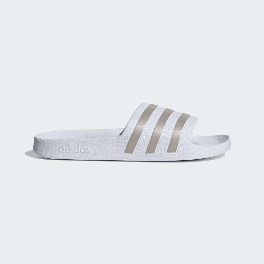 Adidas Adilette Aqua Slides Cloud White Platinum Metallic